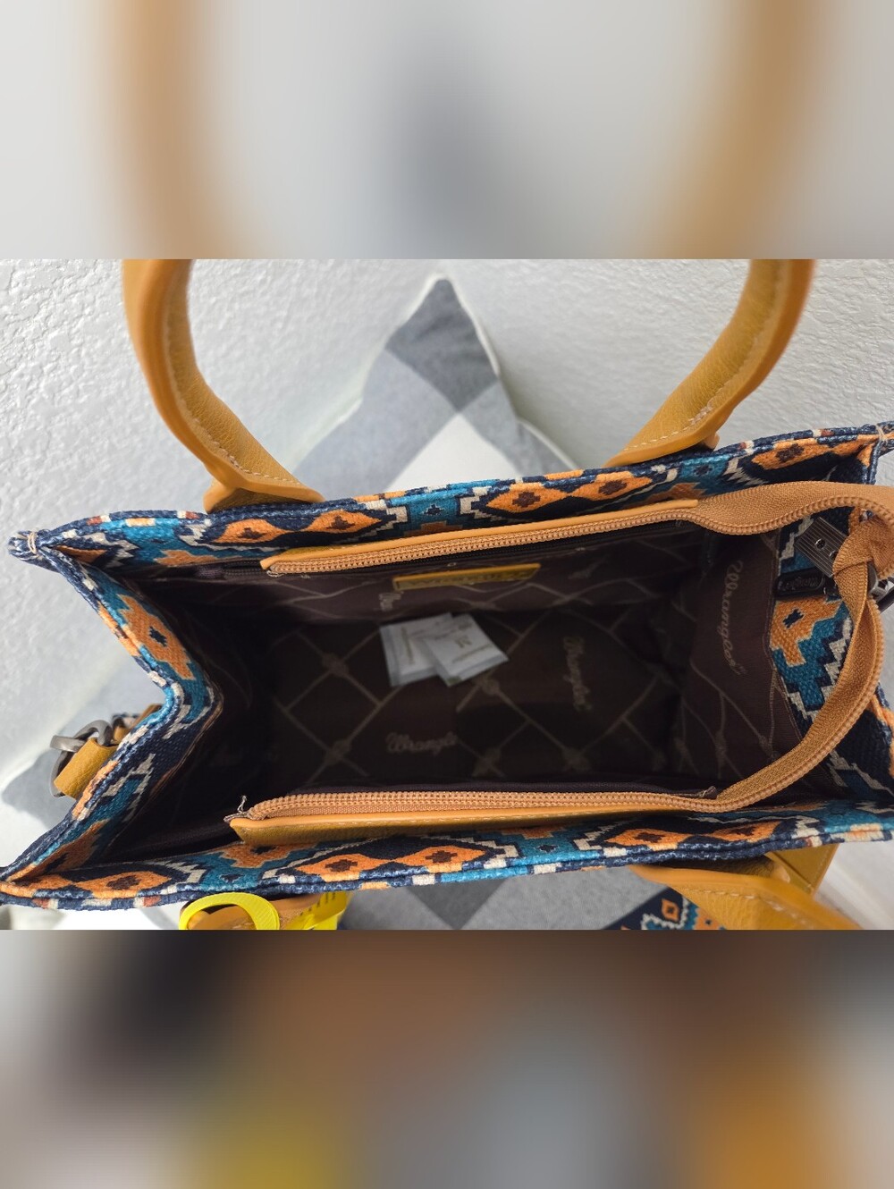 Wrangler Mustard & Blue Patterned Tote Bag - Picture 8 of 11